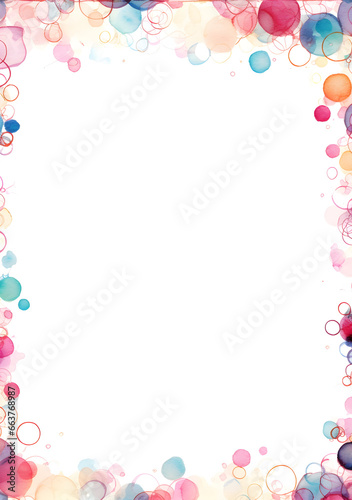Frame made of colorful circles, Happy New Year frame border empty page white background