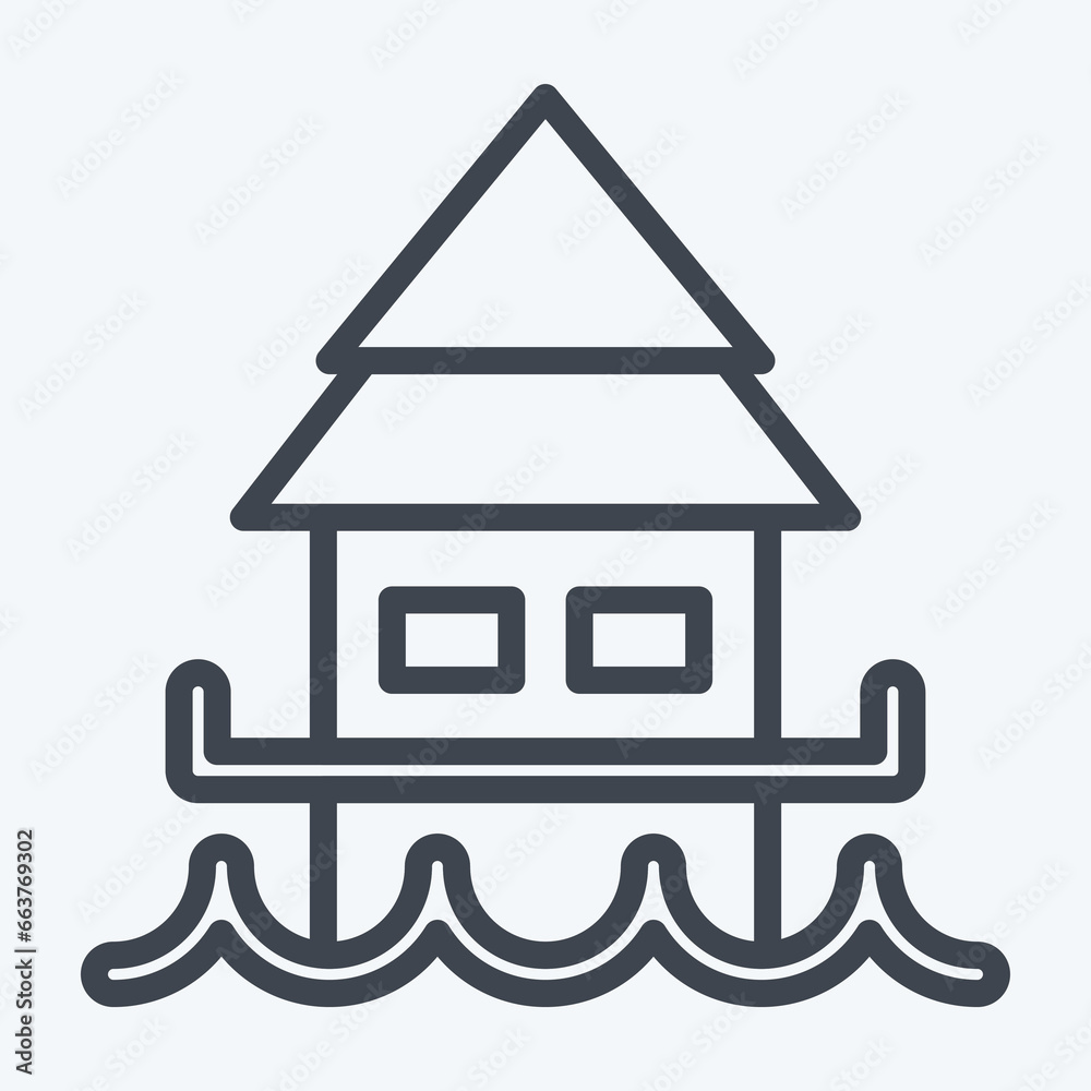 Icon Bungalow. suitable for education symbol. line style. simple design editable. design template vector. simple illustration Icon Bungalow. suitable for education symbol. line style. simple design editable. design template vector. simple illustration