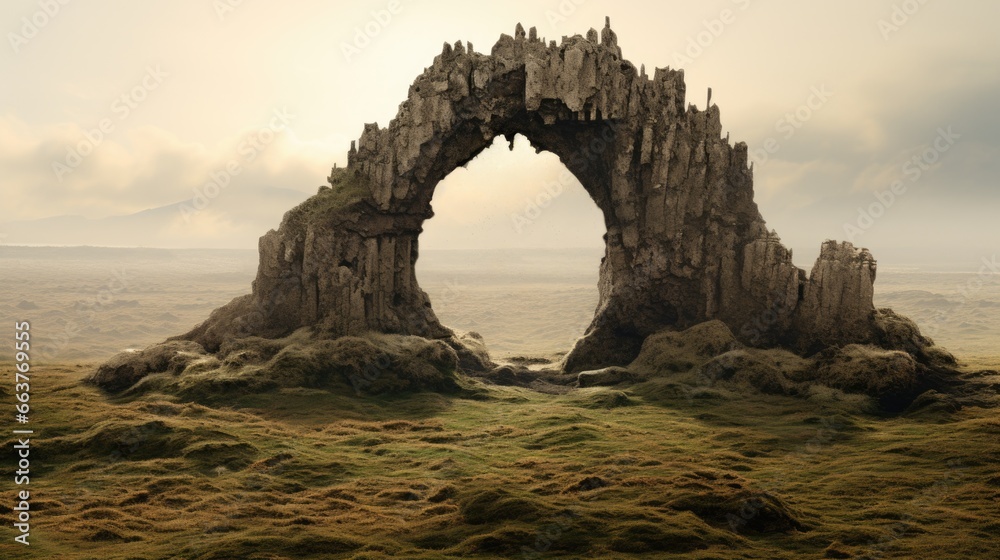 Ancient round stone portal gateway, monolithic ruins structure ...