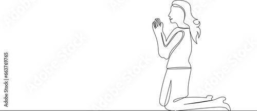 woman praying outline, sketch isolated vector