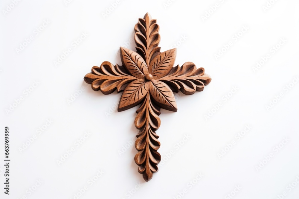 Fototapeta premium a carved wooden cross against a white wall