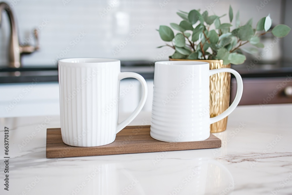 matching coffee mugs on a kitchen counter matching coffee mugs on a kitchen counter