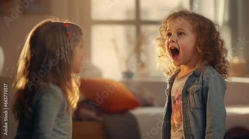 Two children screaming and swearing at each other