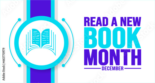 December is Read a New Book Month background template. Holiday concept. background, banner, placard, card, and poster design template with text inscription and standard color. vector illustration.