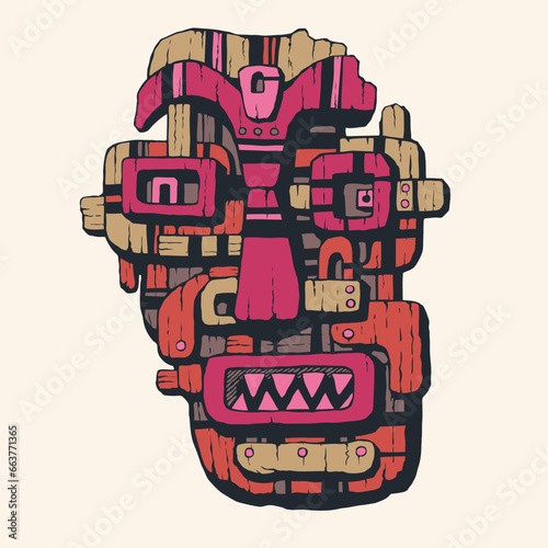 Wooden ethnic mask Wooden ethnic mask. Abstract cubist fantasy on the theme of an aboriginal mask. Hand drawn design element. Vector illustration