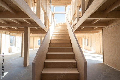 perspective view of stairs in a new build structure
