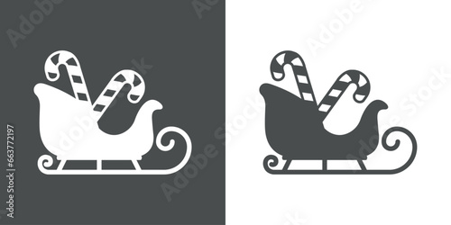 Logo candy cane de navidad. Silueta de trineo de Santa con 2 bastones de caramelo para su uso en invitaciones y felicitaciones
