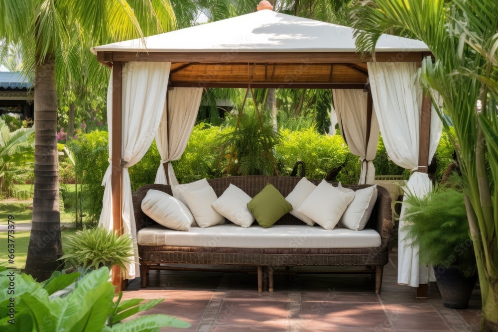 Fototapeta premium tropical backyard with a rattan daybed