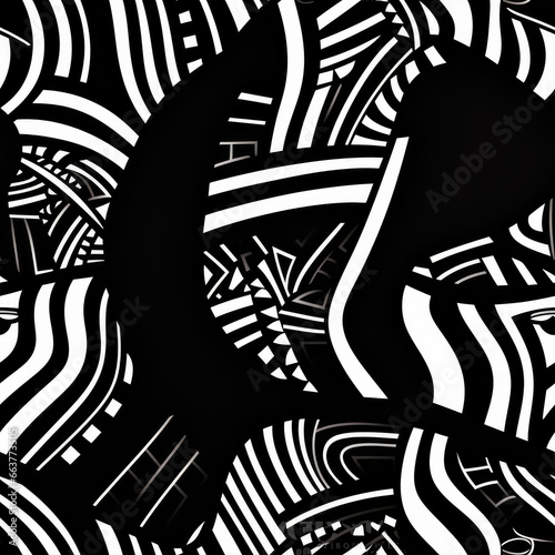 Cat zentangle doodle black and white monochrome repeat pattern