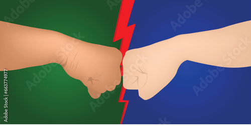 Israel vs Hamas war hand punch vector illustration 