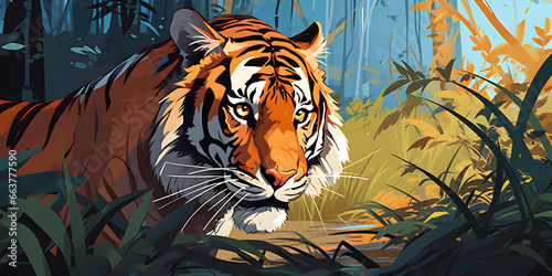 Tiger in nature illustration background © AhmadSoleh