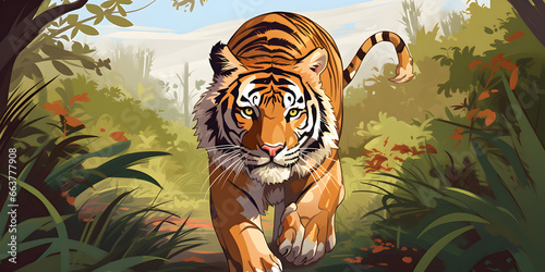 Tiger in nature illustration background