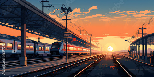 Illustration background of railway train station photo