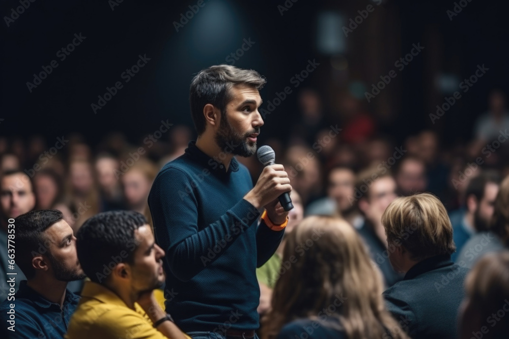 A man from the audience asks a question to the speaker. A man from the audience asks a question to the speaker.