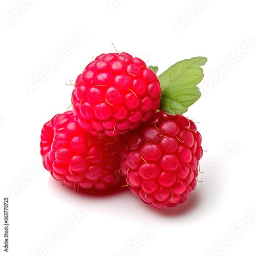 close-up photo of red raspberries on white background. Generative AI