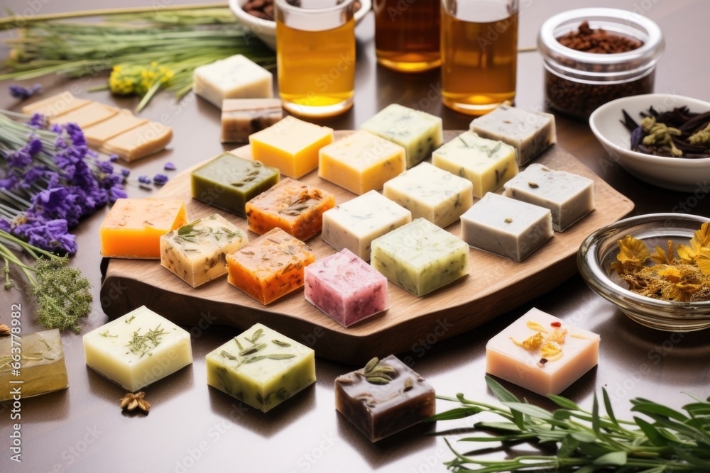 array of soap bars with botanicals array of soap bars with botanicals