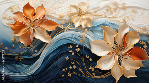 Golden Botanical Dreams: 3D Watercolor Abstract - Generative AI
