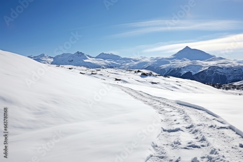 snow-covered mountain with ski tracks © altitudevisual