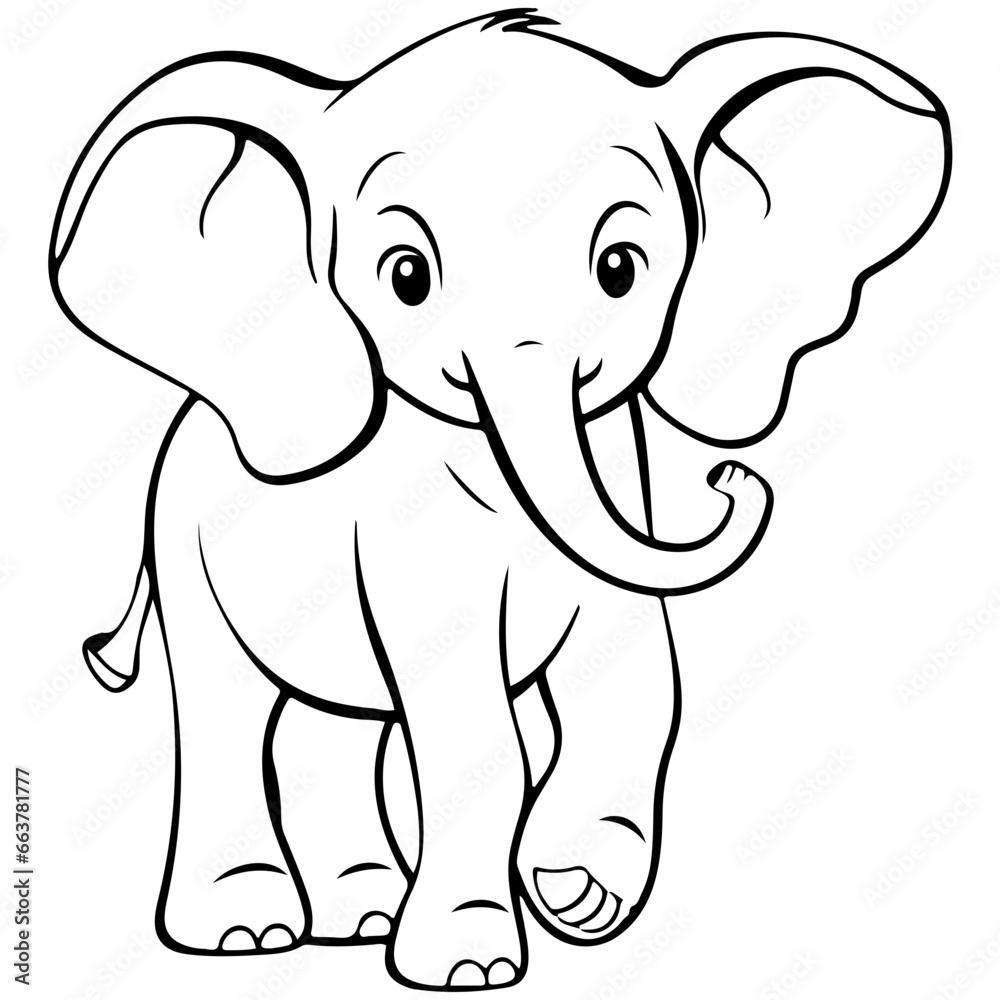 Obraz premium Cute Elephant. Outline vector. Generative AI