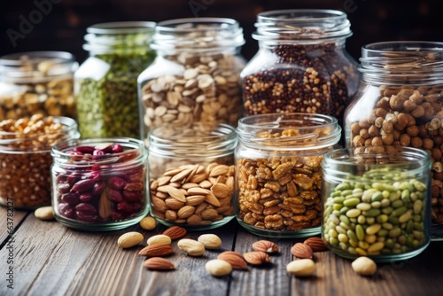 variety of nuts and seeds in glass jars