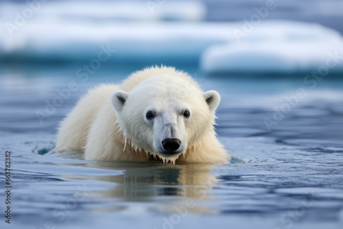a close-up of a polar bear on a shrinking ice floe