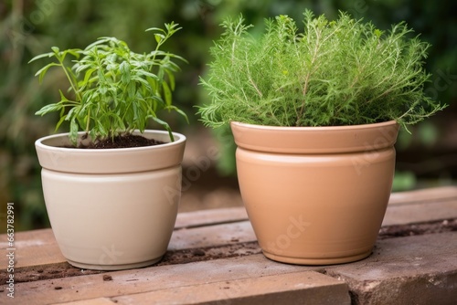 two plant pots separated from a group