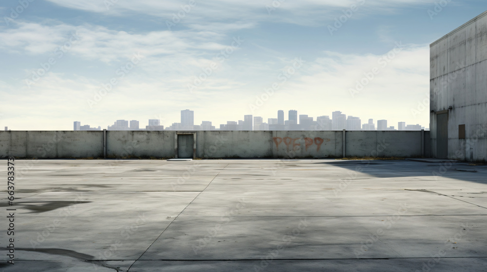 An urban landscape with an empty parking lot