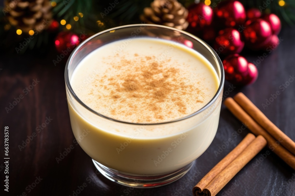 a bowl of homemade eggnog topped with a sprinkle of nutmeg a bowl of homemade eggnog topped with a sprinkle of nutmeg