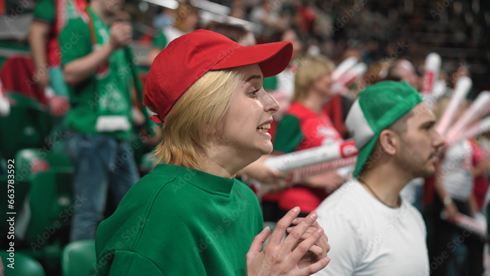 Upset football fans fail bet. Unhappy people loss goal. Sad person