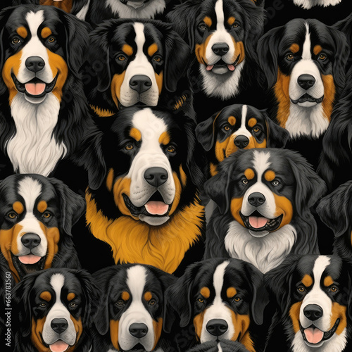 Bernese Mountain Dogs breed cute cartoon repeat pattern © Roman