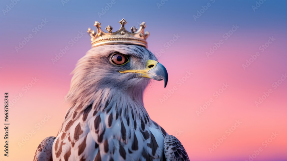 A hawks regal crown against a pastel horizon A hawks regal crown against a pastel horizon
