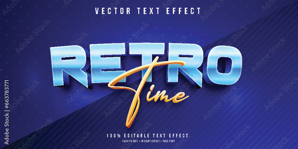Retro time 3d editable text effect - obrazy, fototapety, plakaty 