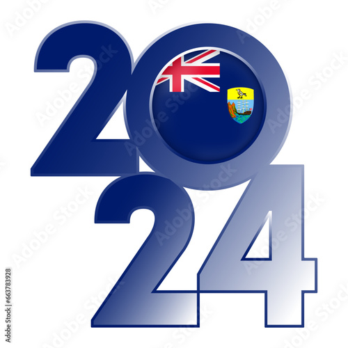 Happy New Year 2024 banner with Saint Helena, Ascension and Tristan da Cunha flag inside. Vector illustration.