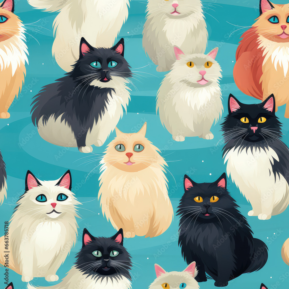 Birman cat breed cute cartoon repeat pattern