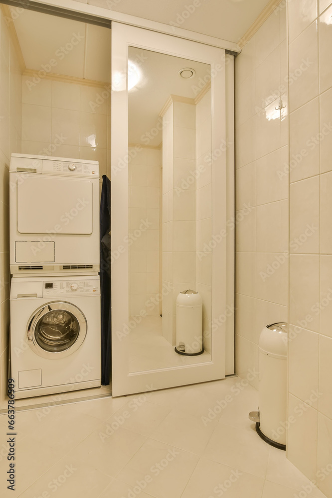 Bathroom with appliances and shower cabin Bathroom with appliances and shower cabin