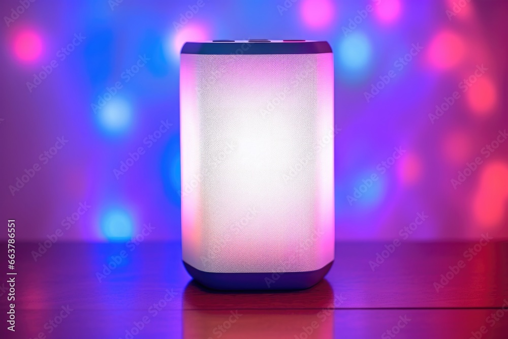 smart speaker against a minimalist background with leds glowing smart speaker against a minimalist background with leds glowing