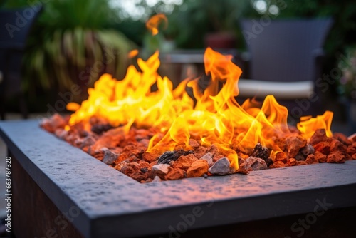 close-up of orange flames in a gas fire pit
