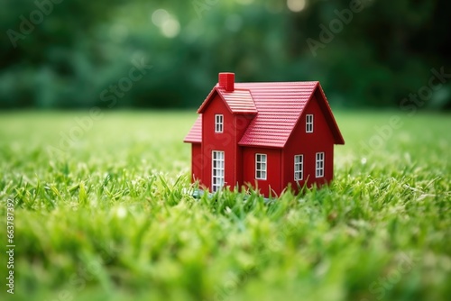 Wallpaper Mural red miniature house on a green grass patch Torontodigital.ca