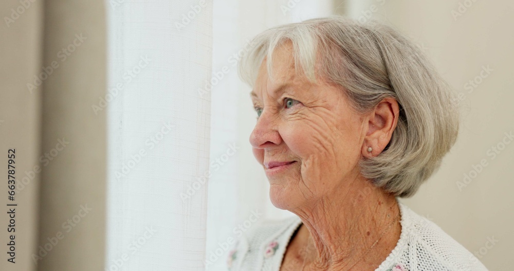 Face, thinking or nostalgia and a senior woman in a nursing home with a happy memory of the past. Smile, relax and retirement with an elderly resident remembering life in an assisted living house Face, thinking or nostalgia and a senior woman in a nursing home with a happy memory of the past. Smile, relax and retirement with an elderly resident remembering life in an assisted living house