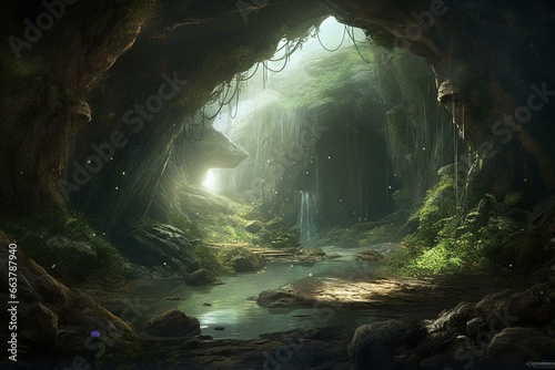An enchanting depiction of a mystical cave. Generative AI