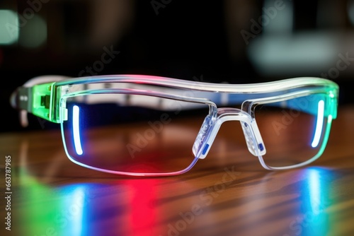 smart glasses reflecting bright color lights