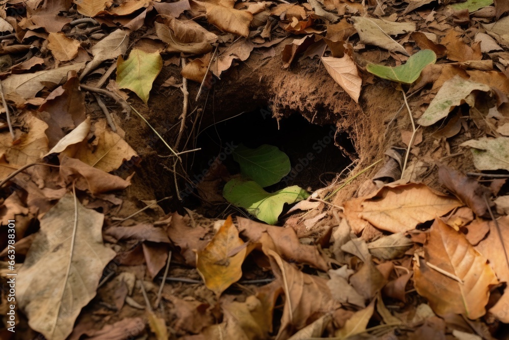 dug hole covered with leaves as a trap dug hole covered with leaves as a trap