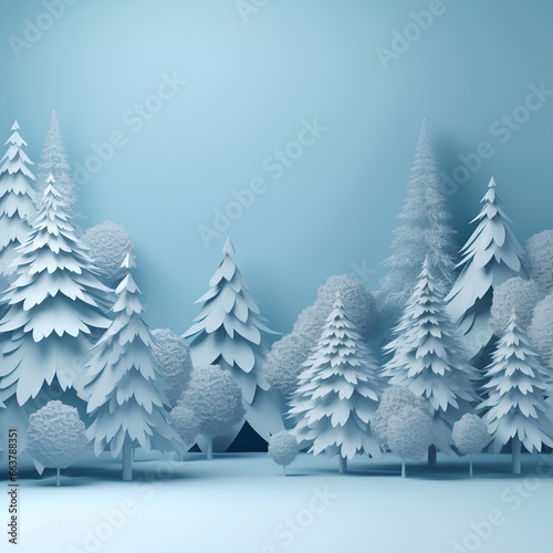 Winter composition with firs and trees covered with snow  paper cut style.