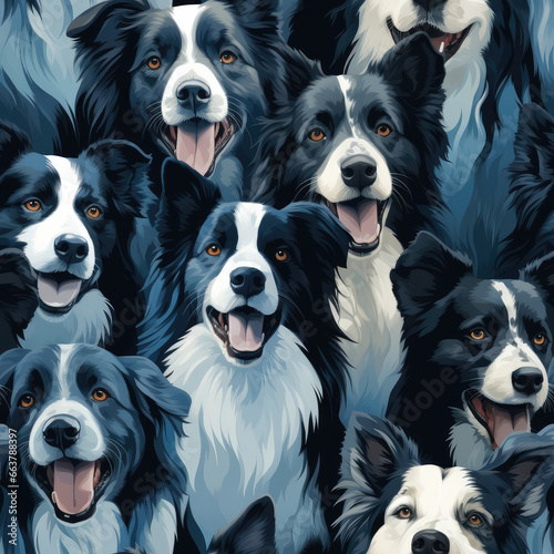 Border Collies dogs breed cute cartoon repeat pattern