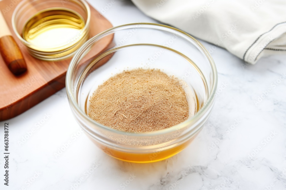 bowl of homemade hair mask mixture on a kitchen top bowl of homemade hair mask mixture on a kitchen top