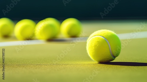 Generative AI, Close up tennis balls on the court, sport, recreation concept  © DELstudio