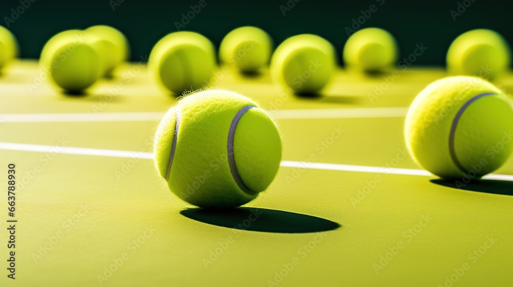 Generative AI, Close up tennis balls on the court, sport, recreation concept
