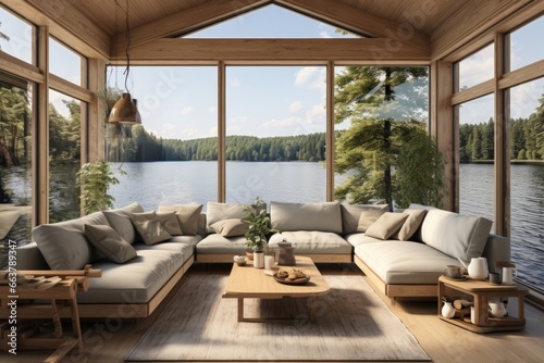 The home interior design of modern living room near the lake © Attasit