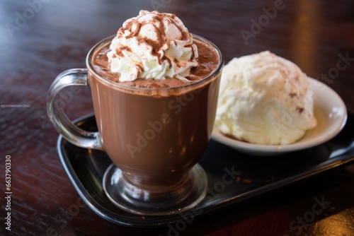 hot chocolate with a blob of vanilla ice cream