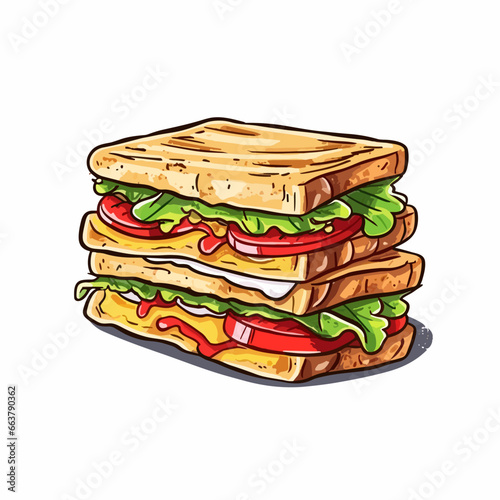 Sandwich hand-drawn illustration. Club sandwich. Vector doodle style cartoon illustration